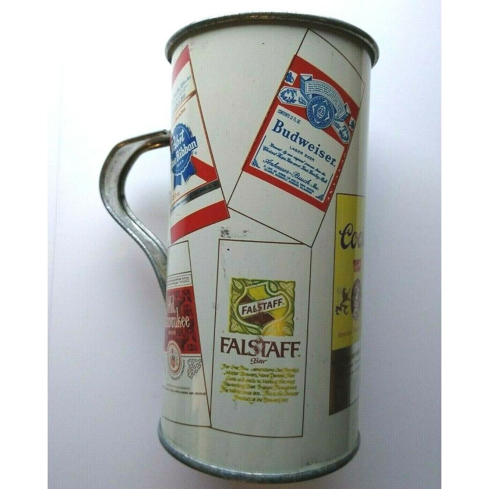 Tin Litho Beer Mug Vintage Original 1960's Metal Handle Lithograph Multi Brands